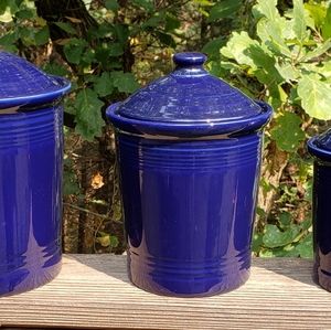 Set of 3 Fiestaware canisters with salt/pepper